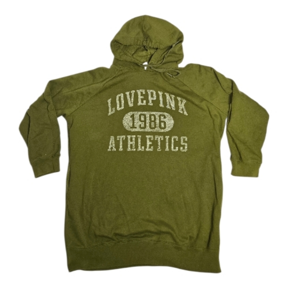 VICTORIA'S SECRET PINK green spellout logo oversized dress hoodie sweatshirt XL‎